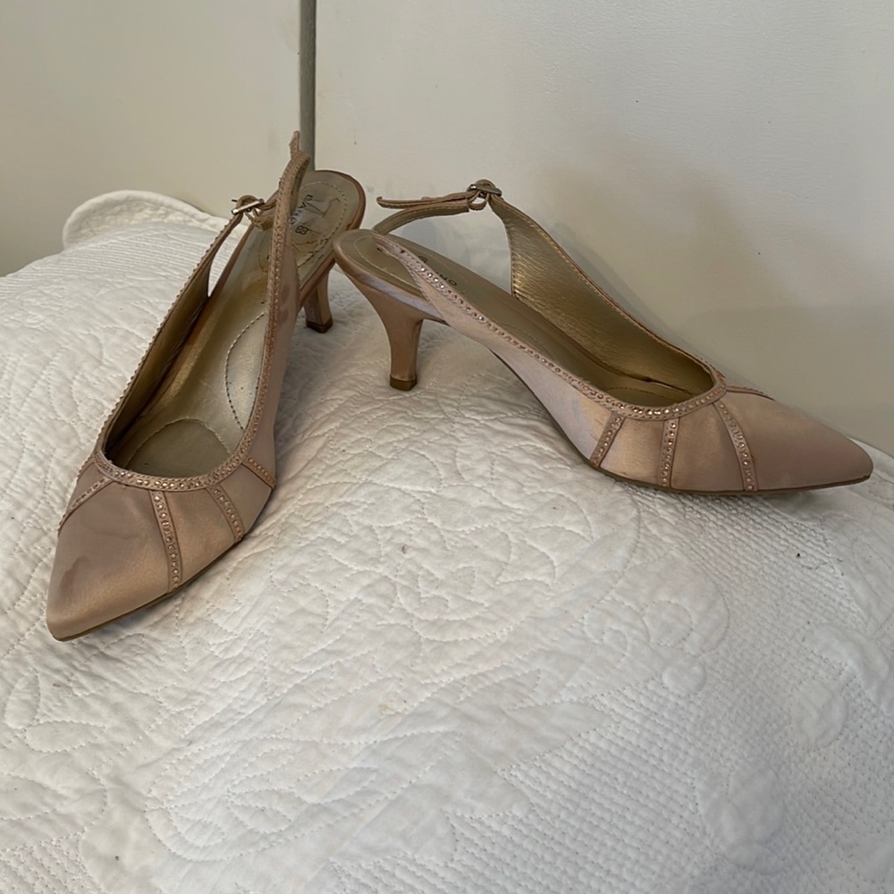 Champagne satin sling back heels